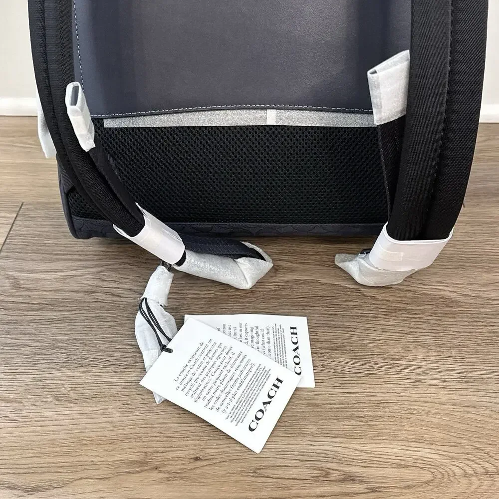 Coach Theo Backpack In Signature Jacquard Navy NWT Laptop Work College Book Bag
